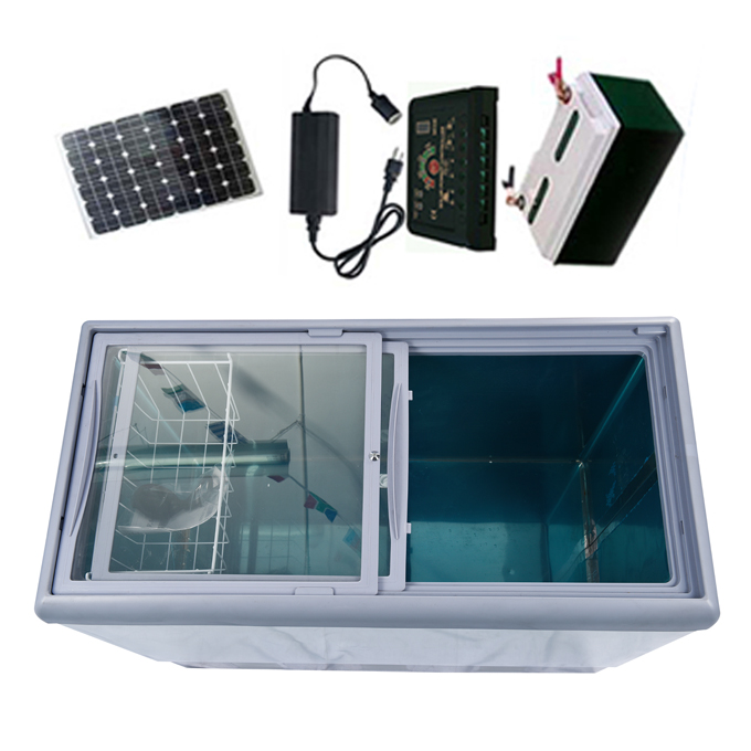 12V/24V DC 100% off grid solar ice cream freezer with glass door