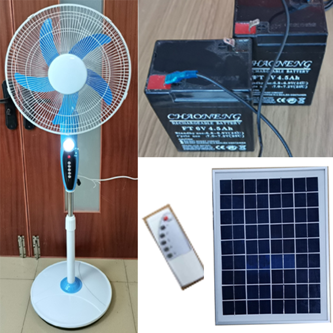 12V DC Solar rechargeable  Stand Fan with LED/USB charging output/Remote control