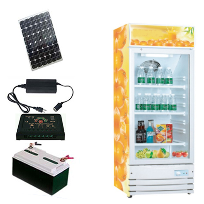 12/24V DC off grid Solar Show Case refrigerartor with glass door