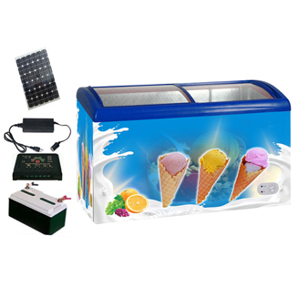 12V/24V DC 100% off grid solar ice cream freezer with glass door
