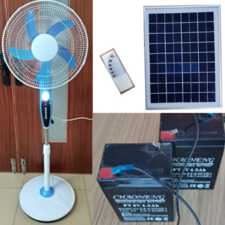 12V DC Solar rechargeable  Stand Fan with LED/USB charging output/Remote control